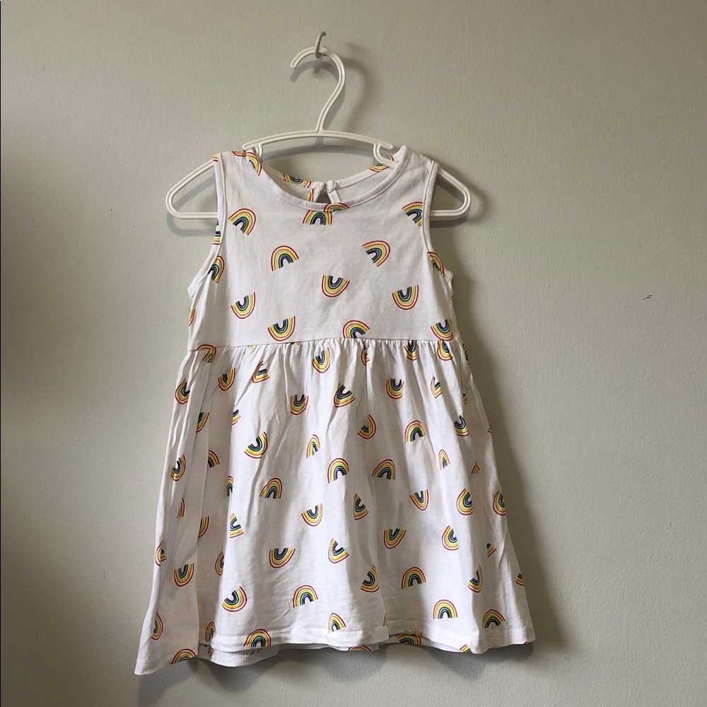 George White Sleeveless Dress with Rainbow Print